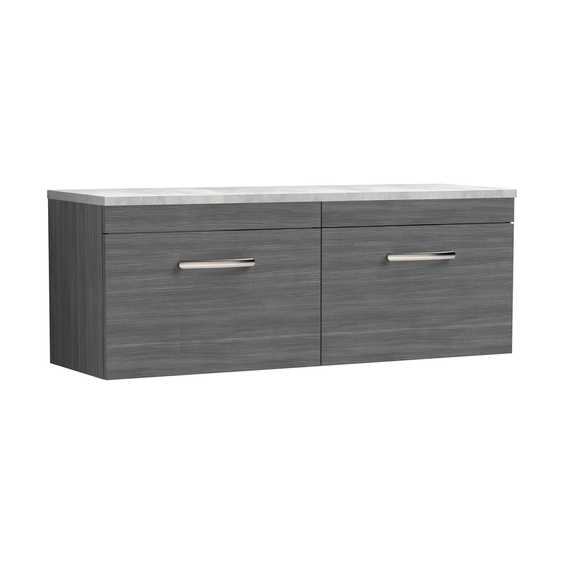 [BFRI039LBG2] Millwich Contemporary 2 Drawer Wall Hung Vanity Unit with Laminate Black Galaxy Granite Worktop, Anthracite Woodgrain, 1200mm - Cutout