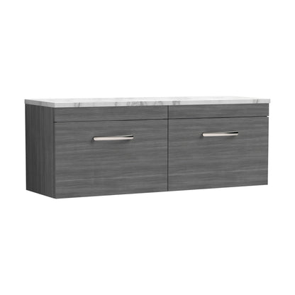[BFRI039LCM2] Millwich Contemporary 2 Drawer Wall Hung Vanity Unit with Laminate Carrara Marble Worktop, Anthracite Woodgrain, 1200mm - Cutout