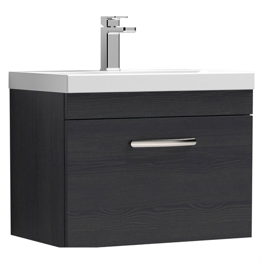 [BFRI040D] Millwich Contemporary 1 Drawer Wall Hung Vanity Unit with Thin Edge Basin, Charcoal Black, 600mm - Cutout