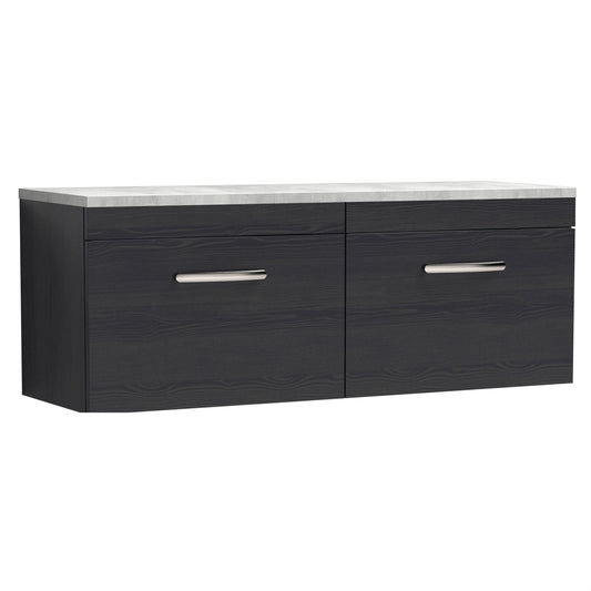 [BFRI040LBG2] Millwich Contemporary 2 Drawer Wall Hung Vanity Unit with Laminate Black Galaxy Granite Worktop, Charcoal Black, 1200mm - Cutout
