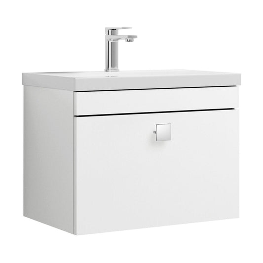 [BFRI041A7] Rio 1 Drawer Wall Hung Vanity Basin Unit - 600mm - Gloss White with Chrome Square Handle (Tap Not Included) - Cutout