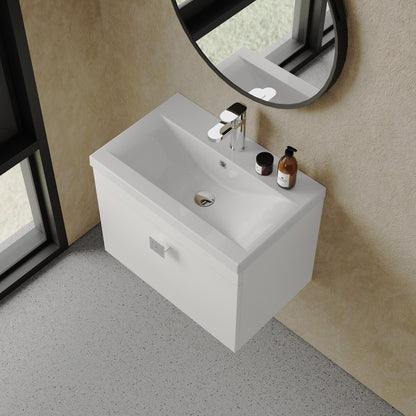 [BFRI041A7] Rio 1 Drawer Wall Hung Vanity Basin Unit - 600mm - Gloss White with Chrome Square Handle (Tap Not Included) - Lifestyle 2