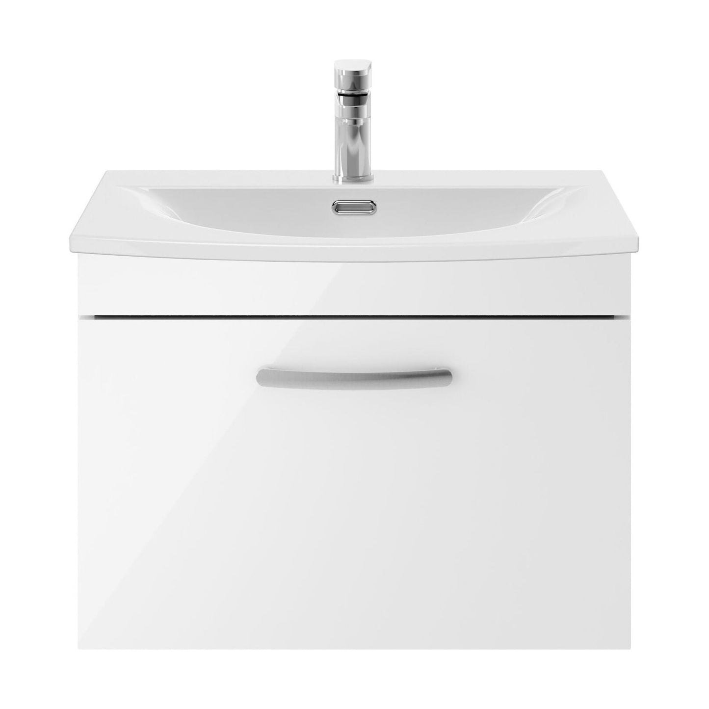 [BFRI041G] Millwich Contemporary 1 Drawer Wall Hung Vanity Unit with Curved Basin, Gloss White, 600mm - Cutout