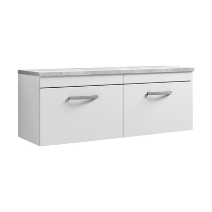 [BFRI041LBG2] Millwich Contemporary 2 Drawer Wall Hung Vanity Unit with Laminate Black Galaxy Granite Worktop, Gloss White, 1200mm - Cutout
