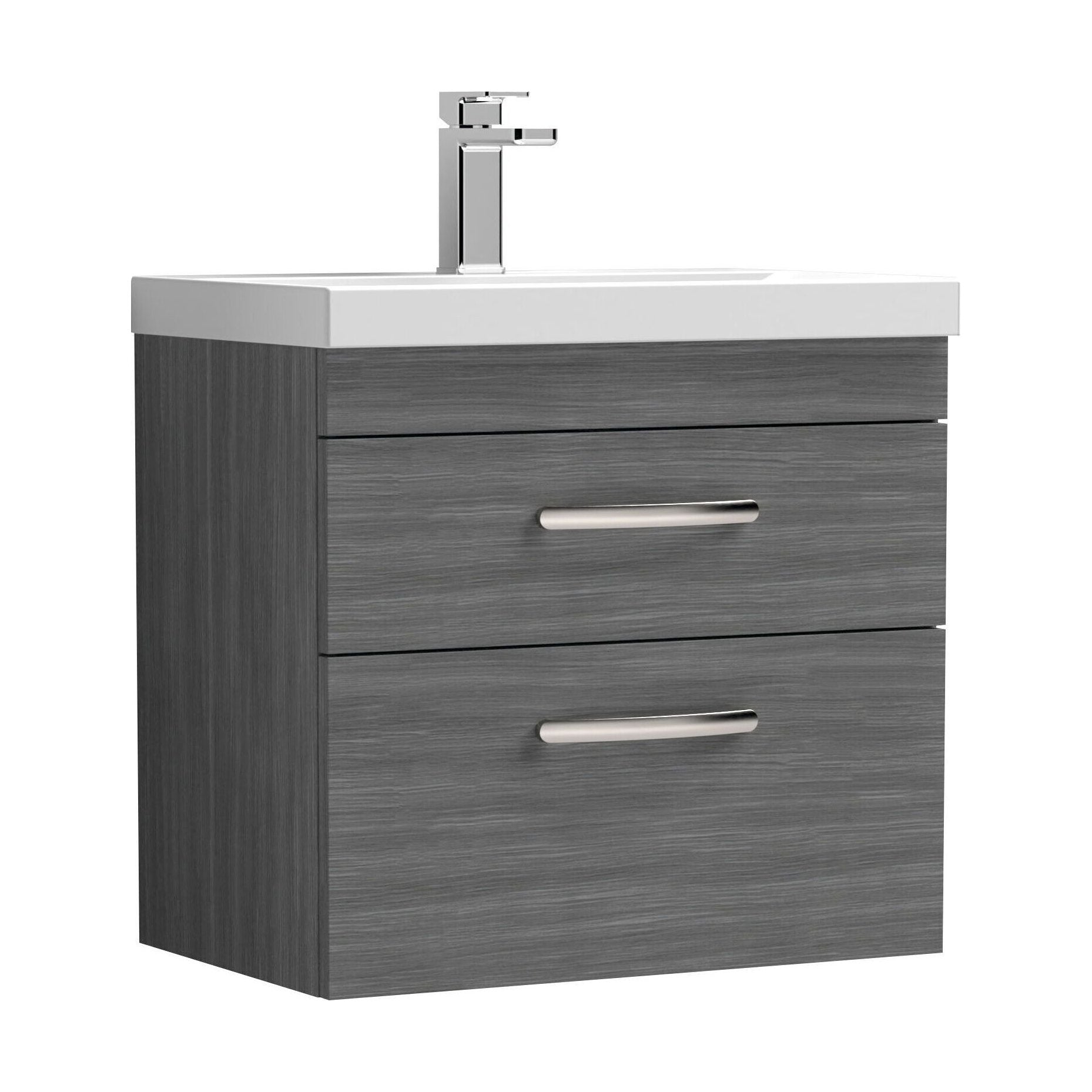 [BFRI046D] Millwich Contemporary 2 Drawer Wall Hung Vanity Unit with Thin Edge Basin, Anthracite Woodgrain, 600mm - Cutout