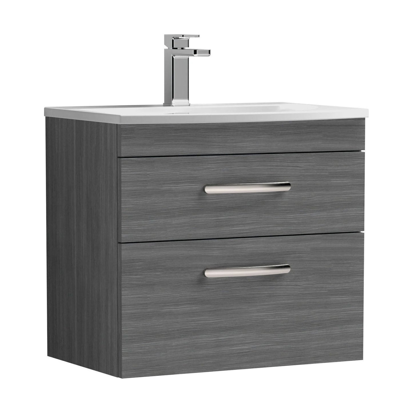 [BFRI046G] Millwich Contemporary 2 Drawer Wall Hung Vanity Unit with Curved Basin, Anthracite Woodgrain, 600mm - Cutout