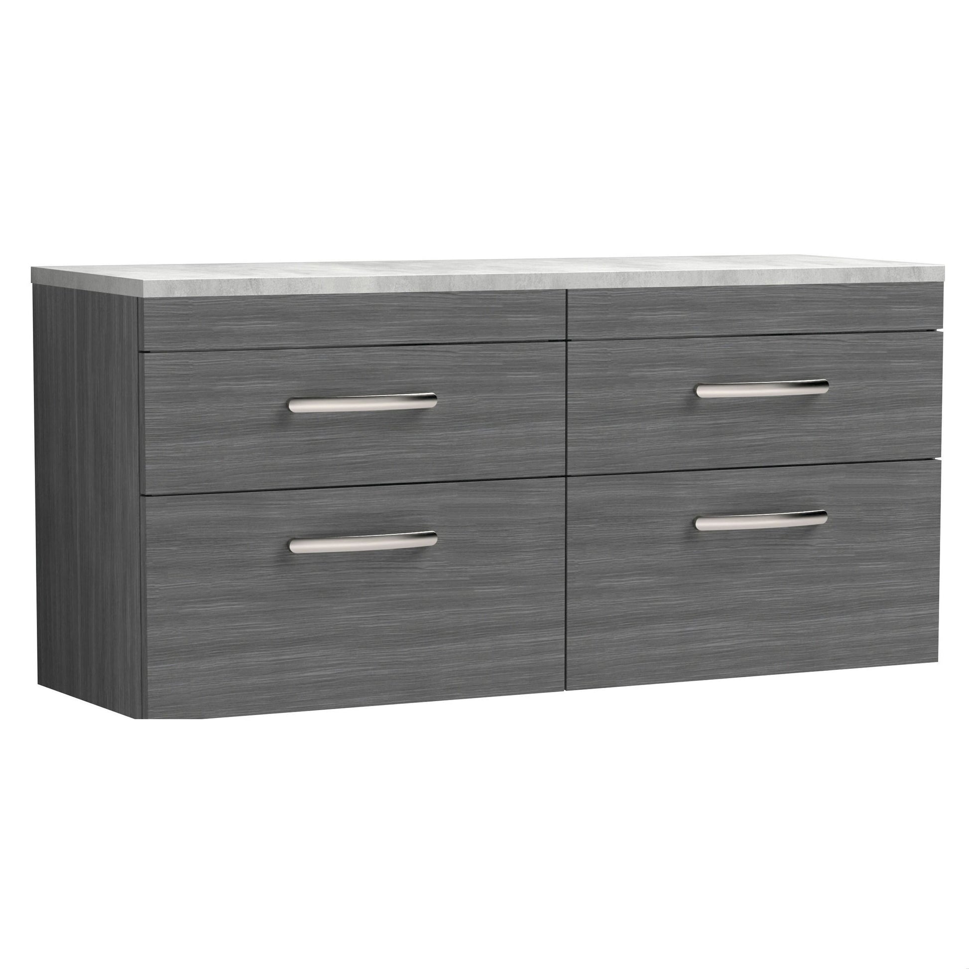 [BFRI046LBG2] Millwich Contemporary 4 Drawer Wall Hung Vanity Unit with Laminate Black Galaxy Granite Worktop, Anthracite Woodgrain, 1200mm - Cutout