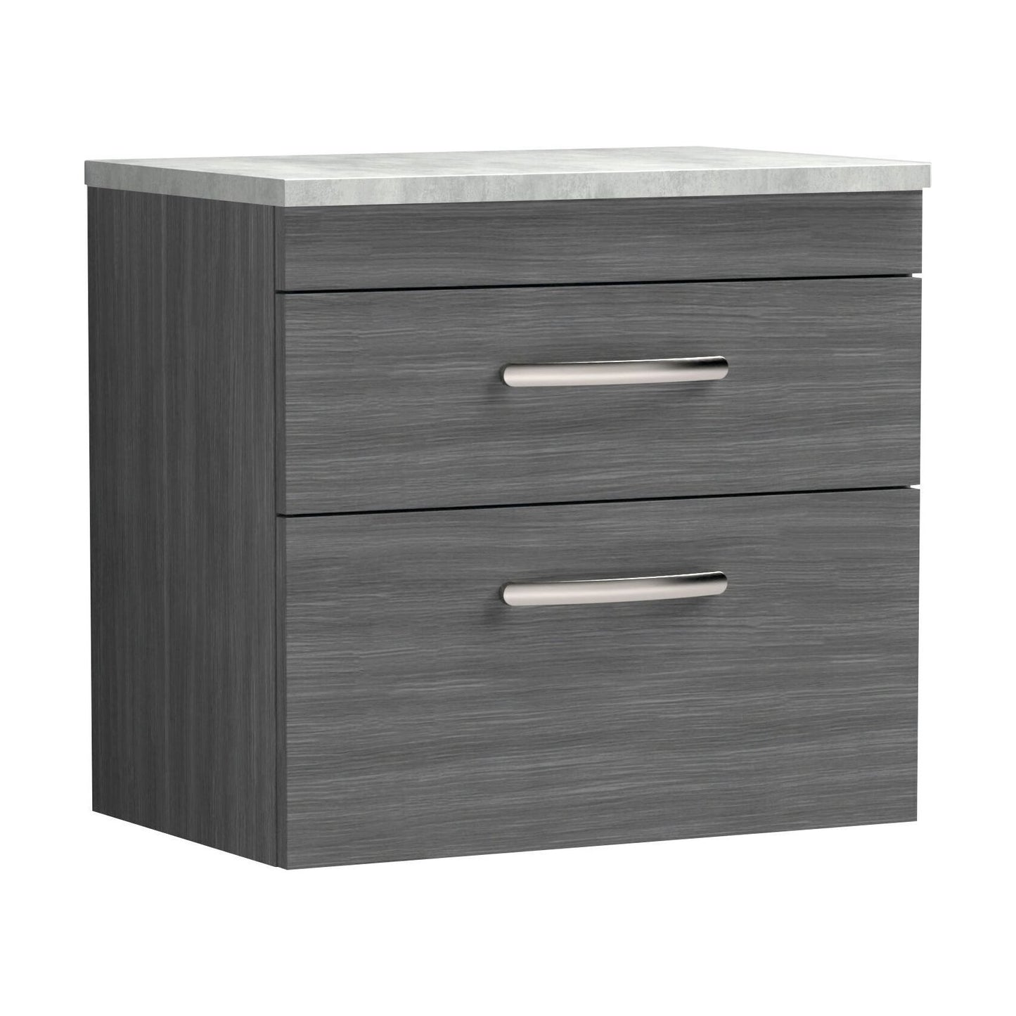[BFRI046LBG] Millwich Contemporary 2 Drawer Wall Hung Vanity Unit with Laminate Black Galaxy Granite Worktop, Anthracite Woodgrain, 600mm - Cutout