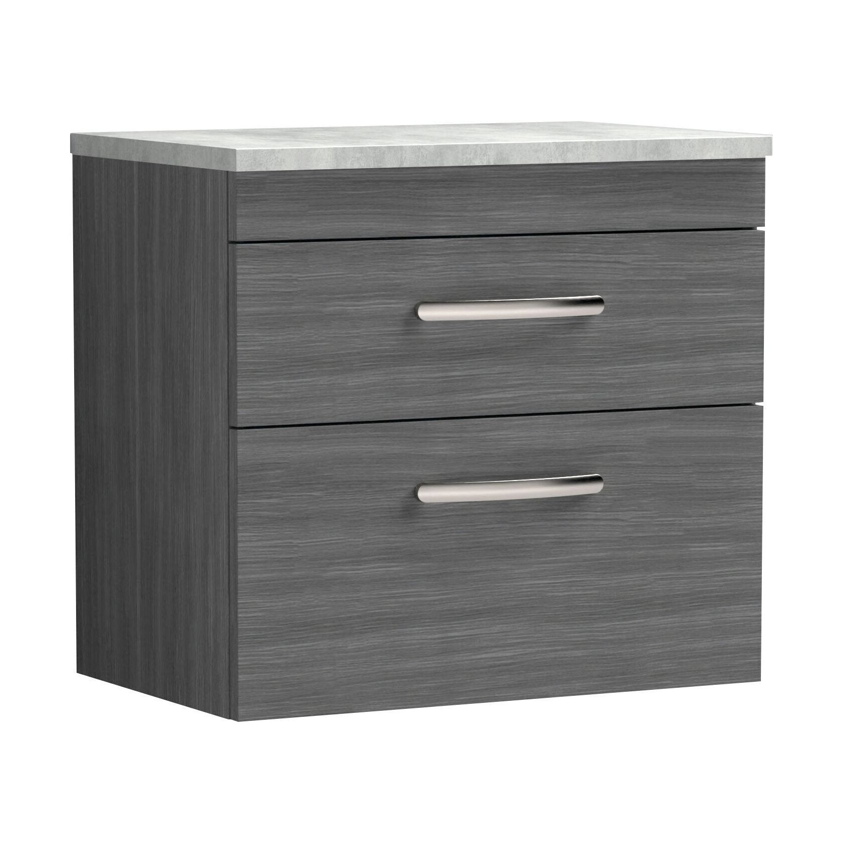 [BFRI046LBG] Millwich Contemporary 2 Drawer Wall Hung Vanity Unit with Laminate Black Galaxy Granite Worktop, Anthracite Woodgrain, 600mm - Cutout