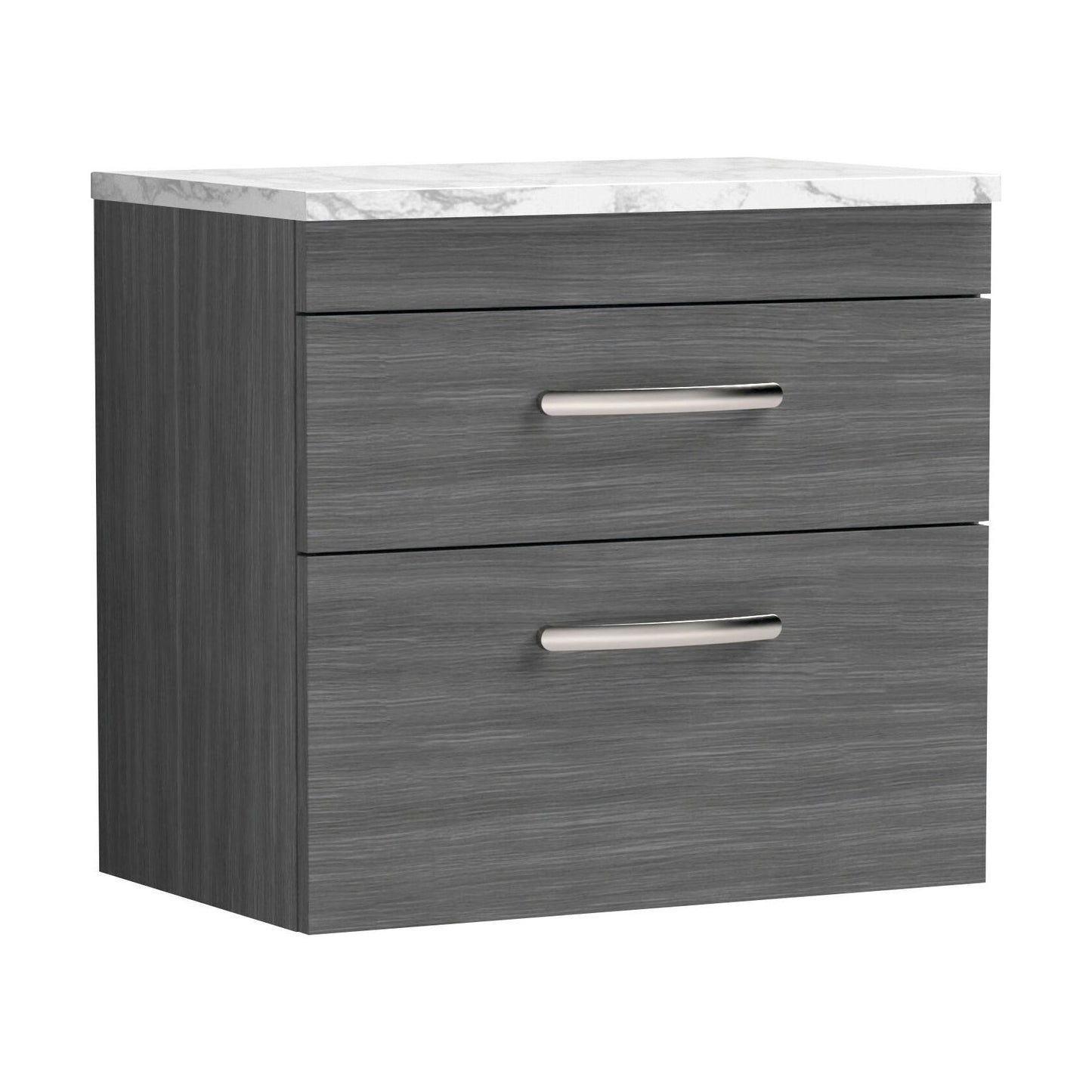 [BFRI046LCM] Millwich Contemporary 2 Drawer Wall Hung Vanity Unit with Laminate Carrara Marble Worktop, Anthracite Woodgrain, 600mm - Cutout