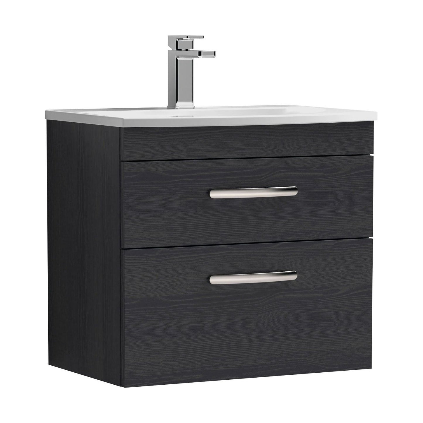[BFRI047G] Millwich Contemporary 2 Drawer Wall Hung Vanity Unit with Curved Basin, Charcoal Black, 600mm - Cutout