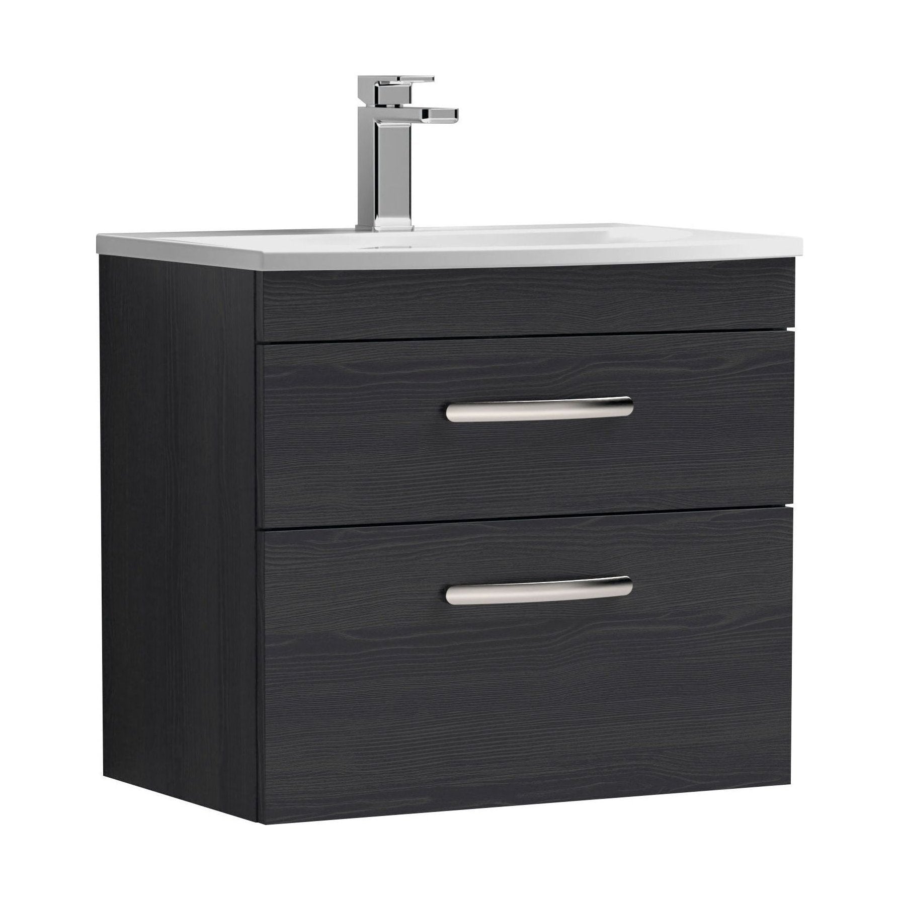 [BFRI047G] Millwich Contemporary 2 Drawer Wall Hung Vanity Unit with Curved Basin, Charcoal Black, 600mm - Cutout