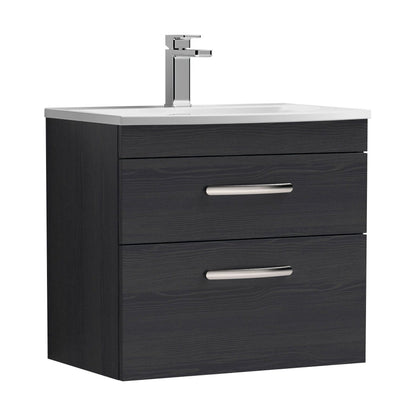 [BFRI047G] Millwich Contemporary 2 Drawer Wall Hung Vanity Unit with Curved Basin, Charcoal Black, 600mm - Cutout