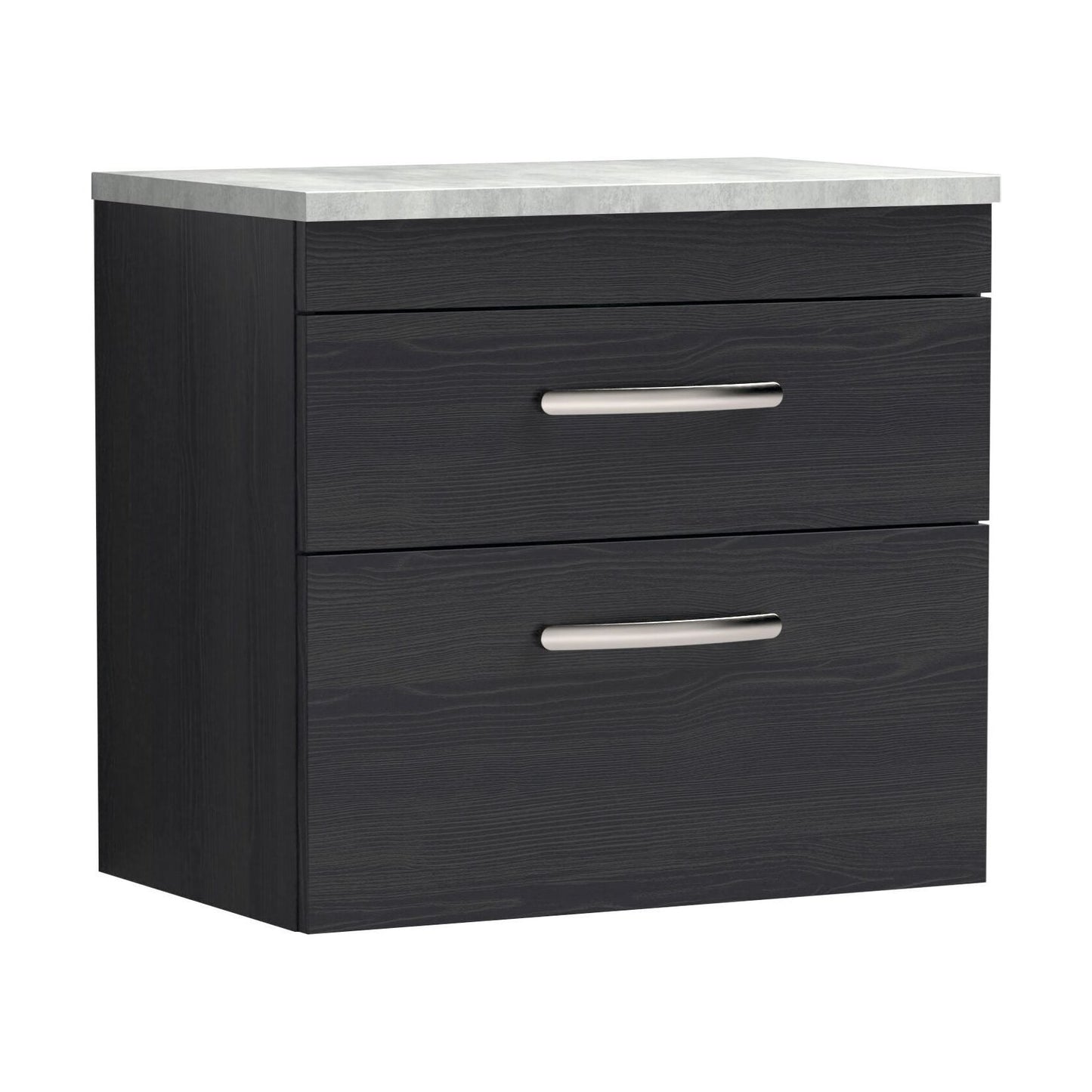[BFRI047LBG] Millwich Contemporary 2 Drawer Wall Hung Vanity Unit with Laminate Black Galaxy Granite Worktop, Charcoal Black, 600mm - Cutout