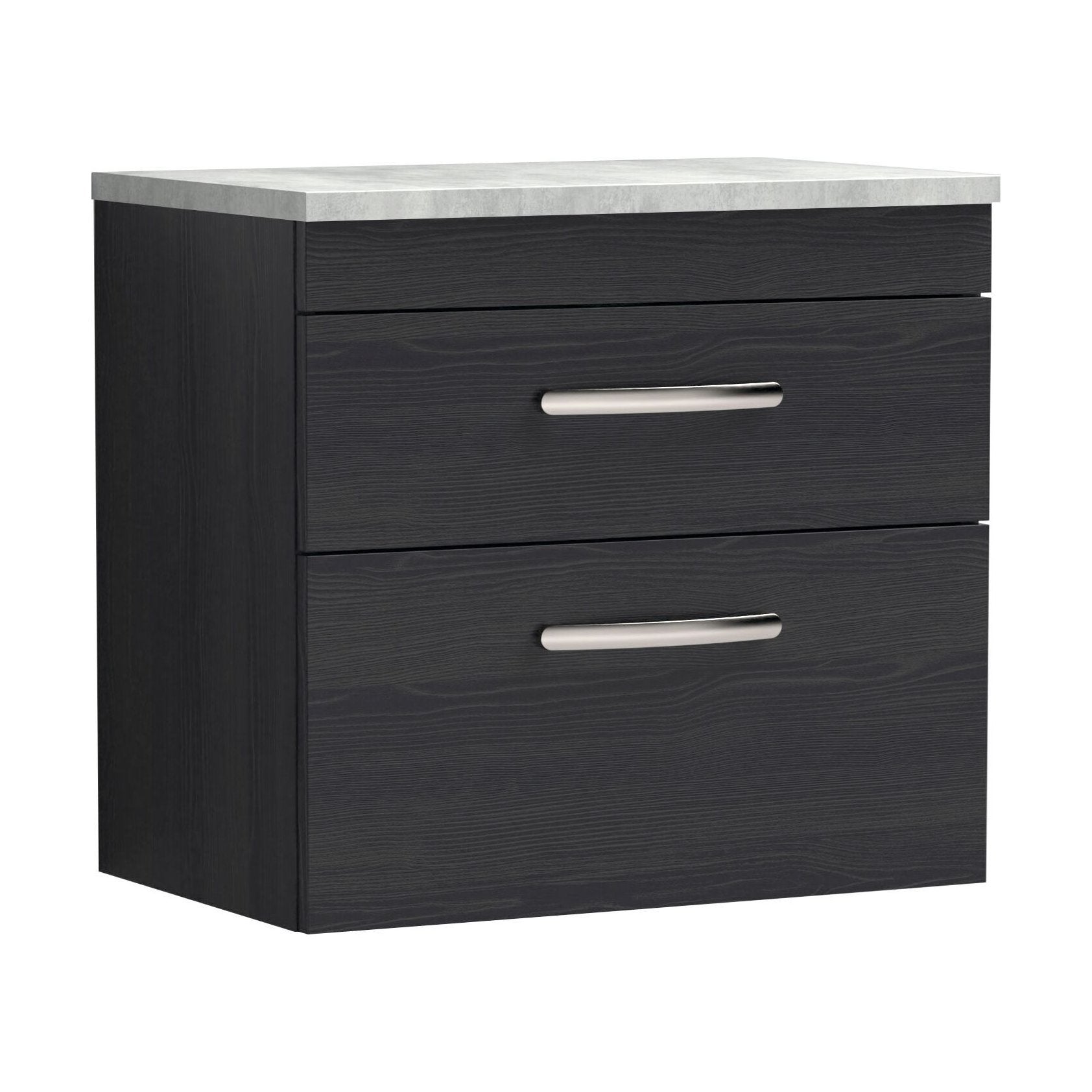 [BFRI047LBG] Millwich Contemporary 2 Drawer Wall Hung Vanity Unit with Laminate Black Galaxy Granite Worktop, Charcoal Black, 600mm - Cutout