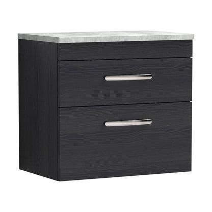[BFRI047LBG] Millwich Contemporary 2 Drawer Wall Hung Vanity Unit with Laminate Black Galaxy Granite Worktop, Charcoal Black, 600mm - Cutout