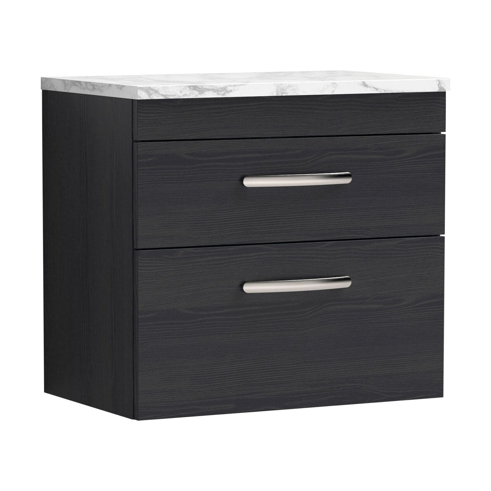 [BFRI047LCM] Millwich Contemporary 2 Drawer Wall Hung Vanity Unit with Laminate Carrara Marble Worktop, Charcoal Black, 600mm - Cutout