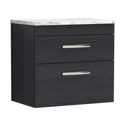 [BFRI047LCM] Millwich Contemporary 2 Drawer Wall Hung Vanity Unit with Laminate Carrara Marble Worktop, Charcoal Black, 600mm - Cutout