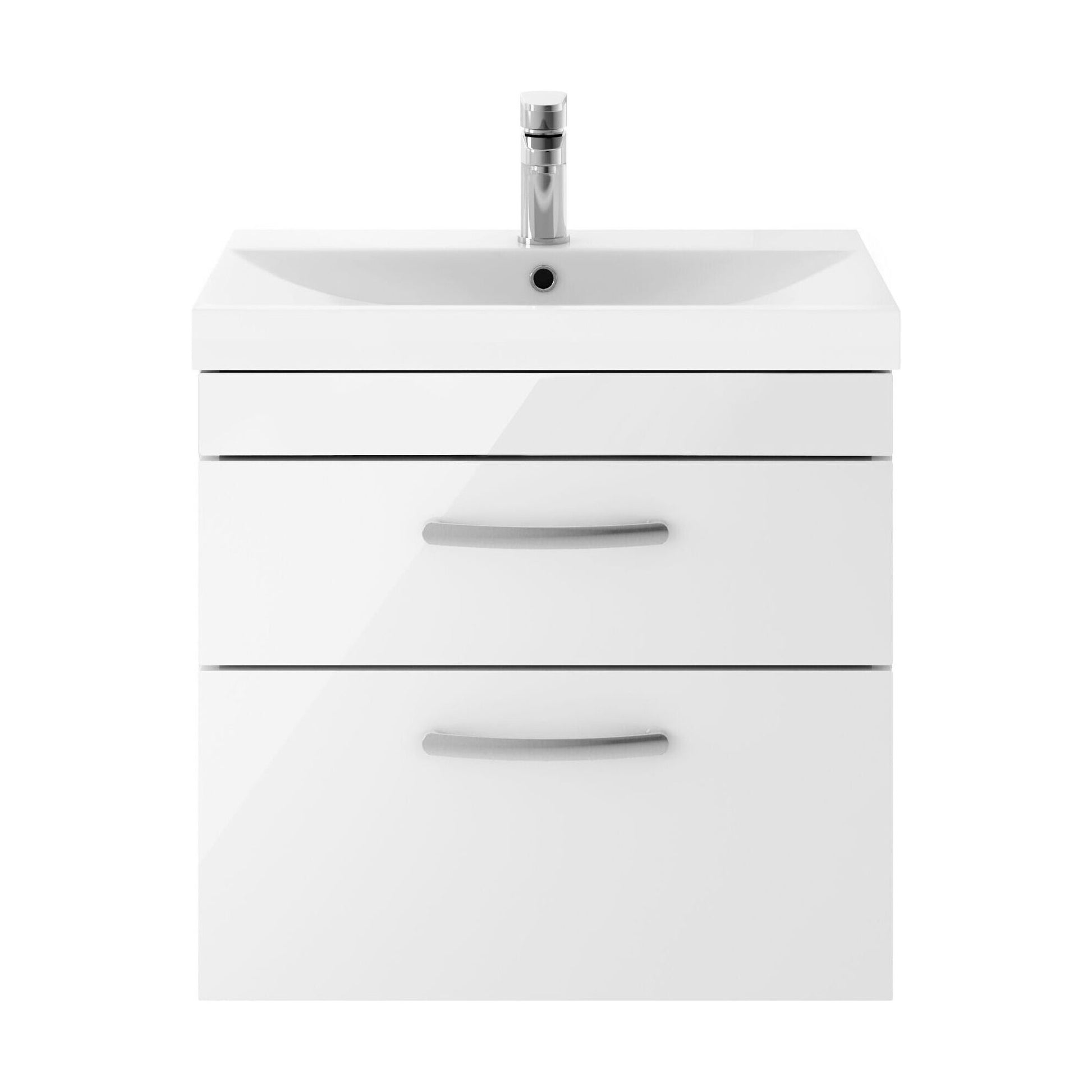 [BFRI048D] Millwich Contemporary 2 Drawer Wall Hung Vanity Unit with Thin Edge Basin, Gloss White, 600mm - Cutout