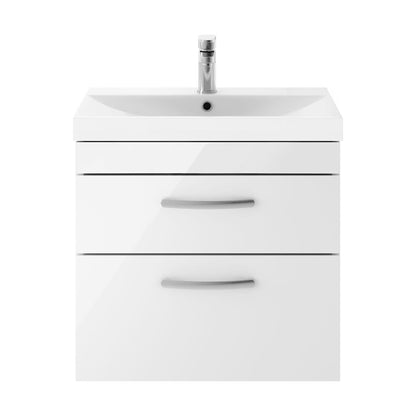[BFRI048D] Millwich Contemporary 2 Drawer Wall Hung Vanity Unit with Thin Edge Basin, Gloss White, 600mm - Cutout