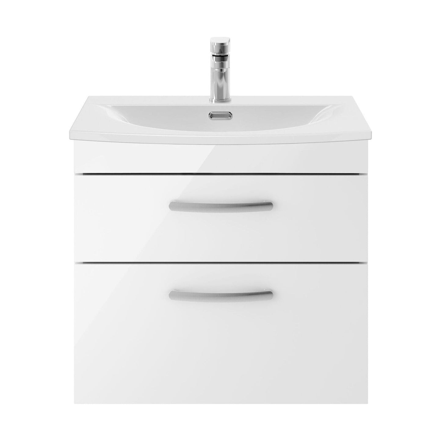 [BFRI048G] Millwich Contemporary 2 Drawer Wall Hung Vanity Unit with Curved Basin, Gloss White, 600mm - Cutout