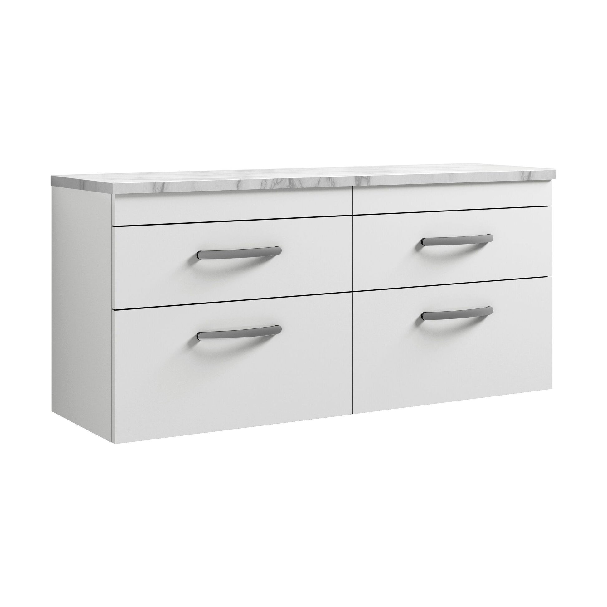 [BFRI048LCM2] Millwich Contemporary 4 Drawer Wall Hung Vanity Unit with Laminate Carrara Marble Worktop, Gloss White, 1200mm - Cutout