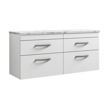 [BFRI048LCM2] Millwich Contemporary 4 Drawer Wall Hung Vanity Unit with Laminate Carrara Marble Worktop, Gloss White, 1200mm - Cutout