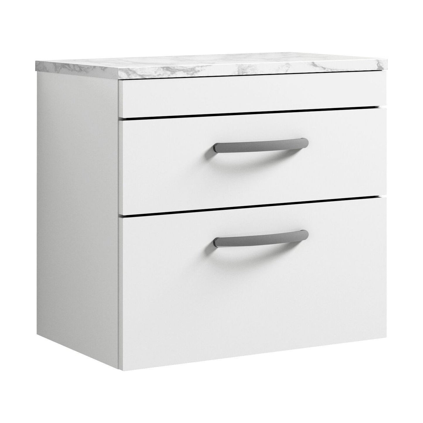 [BFRI048LCM] Millwich Contemporary 2 Drawer Wall Hung Vanity Unit with Laminate Carrara Marble Worktop, Gloss White, 600mm - Cutout