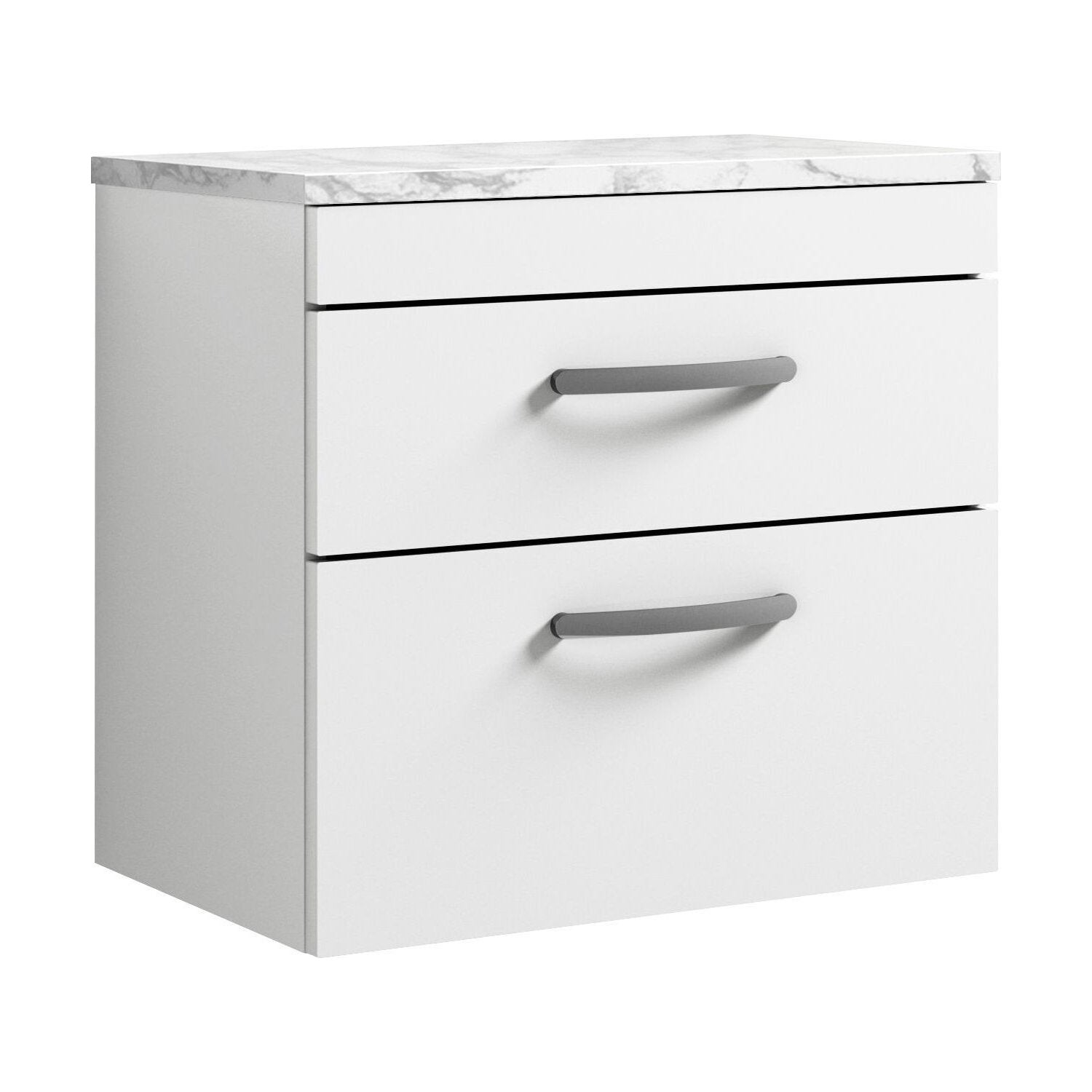 [BFRI048LCM] Millwich Contemporary 2 Drawer Wall Hung Vanity Unit with Laminate Carrara Marble Worktop, Gloss White, 600mm - Cutout