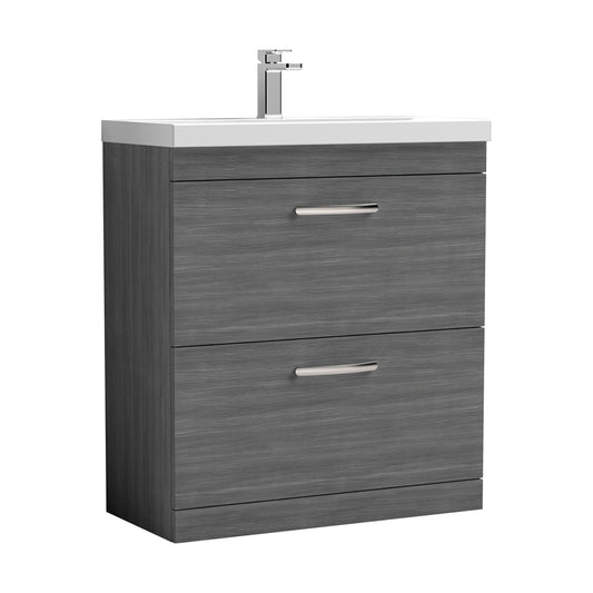 [BFRI053D] Millwich Contemporary 2 Drawer Floor Standing Vanity Unit with Thin Edge Basin, Anthracite Woodgrain, 800mm - Cutout