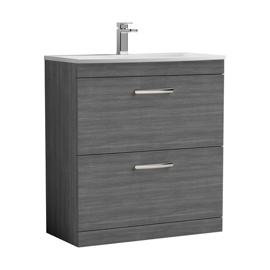 [BFRI053G] Millwich Contemporary 2 Drawer Floor Standing Vanity Unit with Curved Basin, Anthracite Woodgrain, 800mm - Cutout