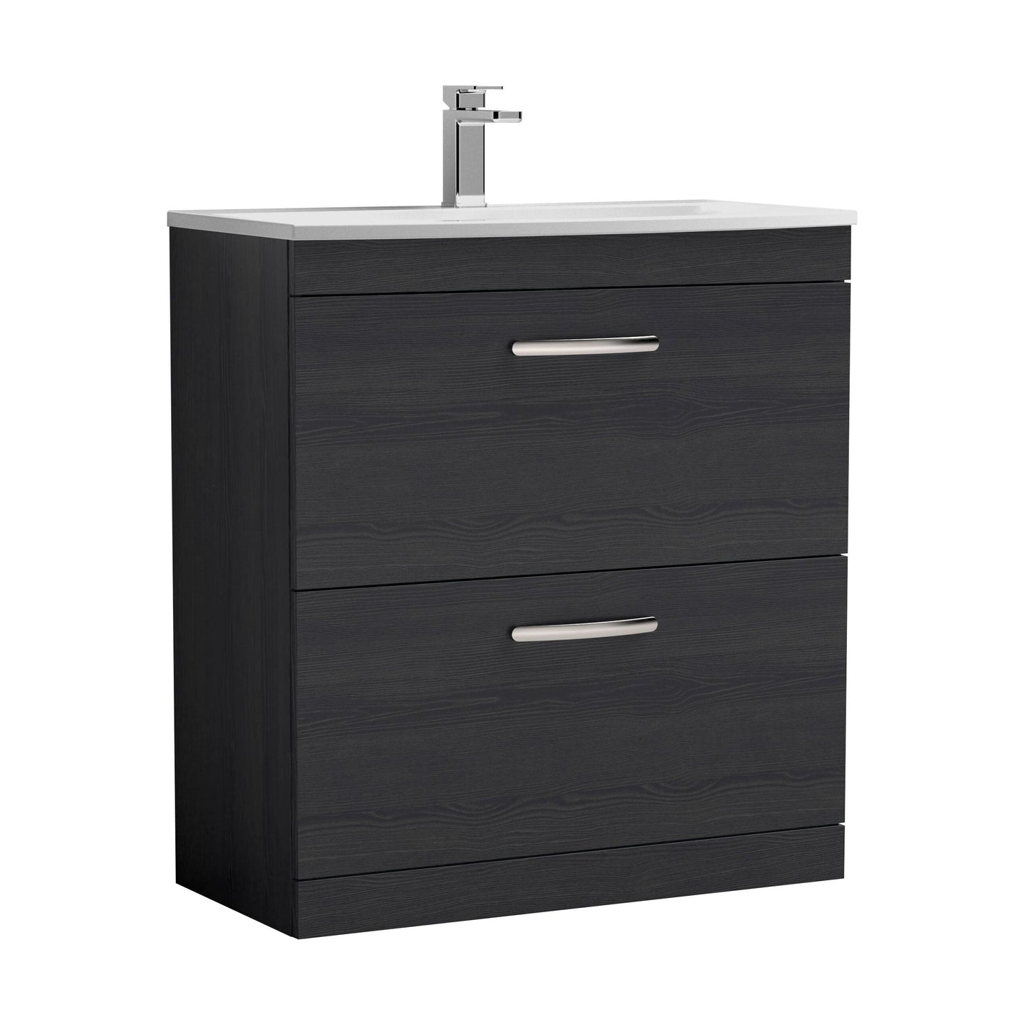 [BFRI054G] Millwich Contemporary 2 Drawer Floor Standing Vanity Unit with Curved Basin, Charcoal Black, 800mm - Cutout