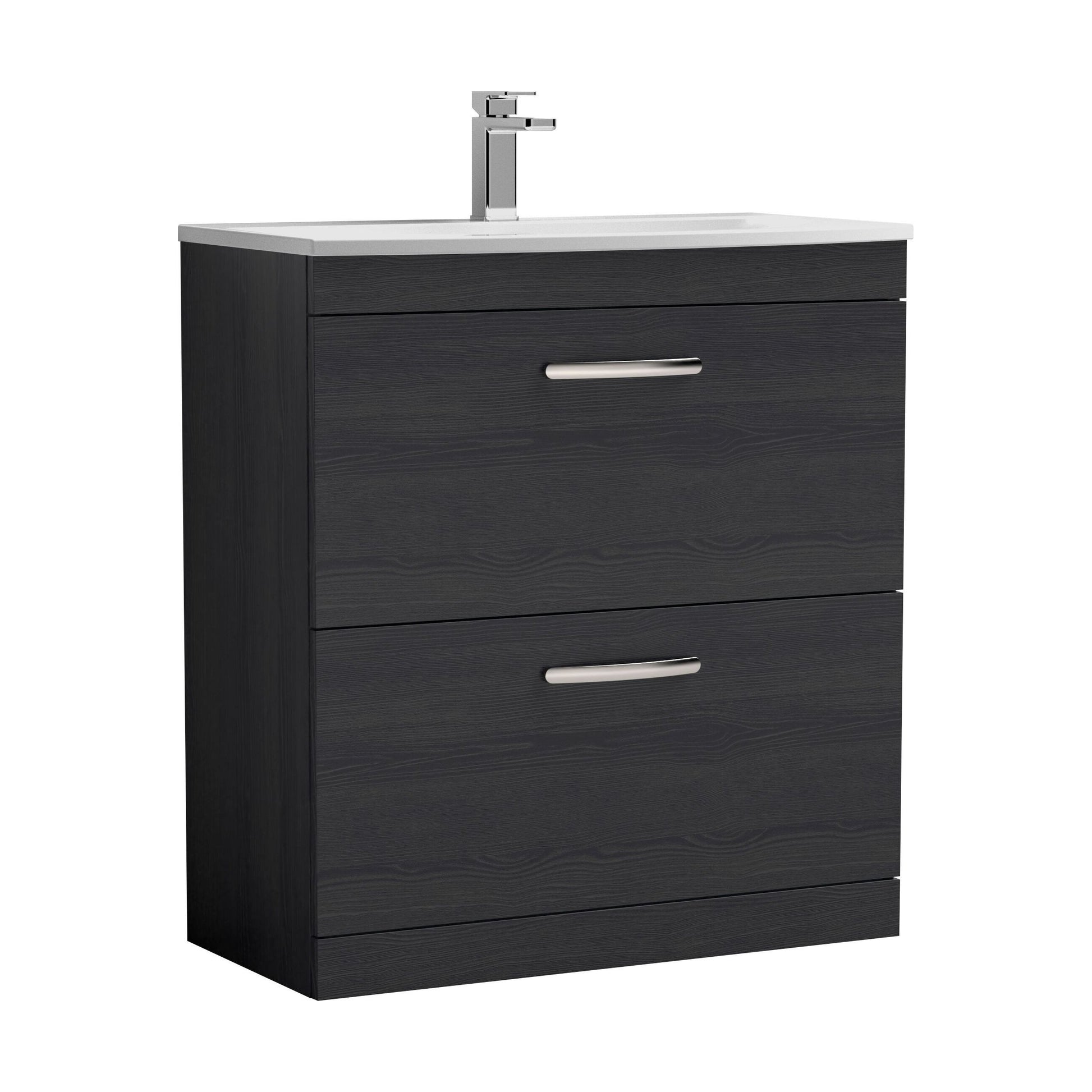 [BFRI054G] Millwich Contemporary 2 Drawer Floor Standing Vanity Unit with Curved Basin, Charcoal Black, 800mm - Cutout