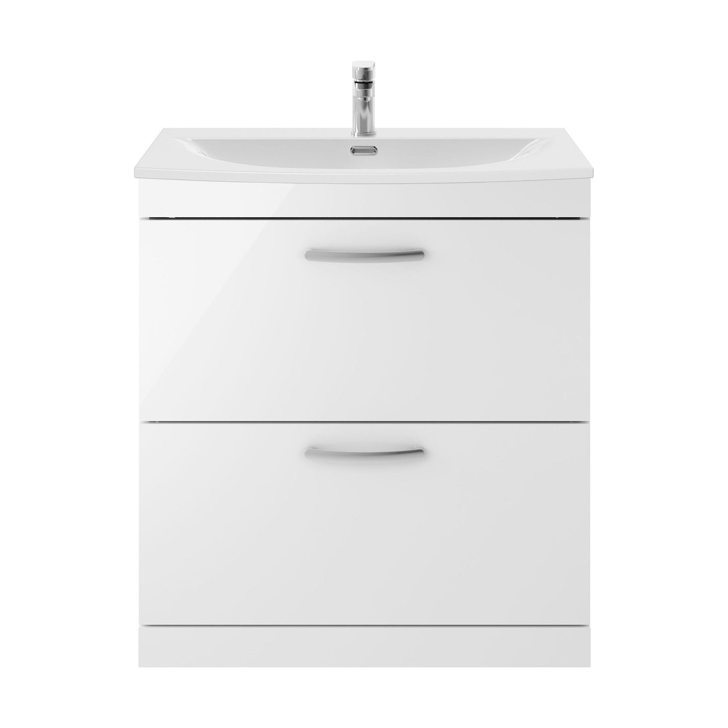 [BFRI055G] Millwich Contemporary 2 Drawer Floor Standing Vanity Unit with Curved Basin, Gloss White, 800mm - Cutout