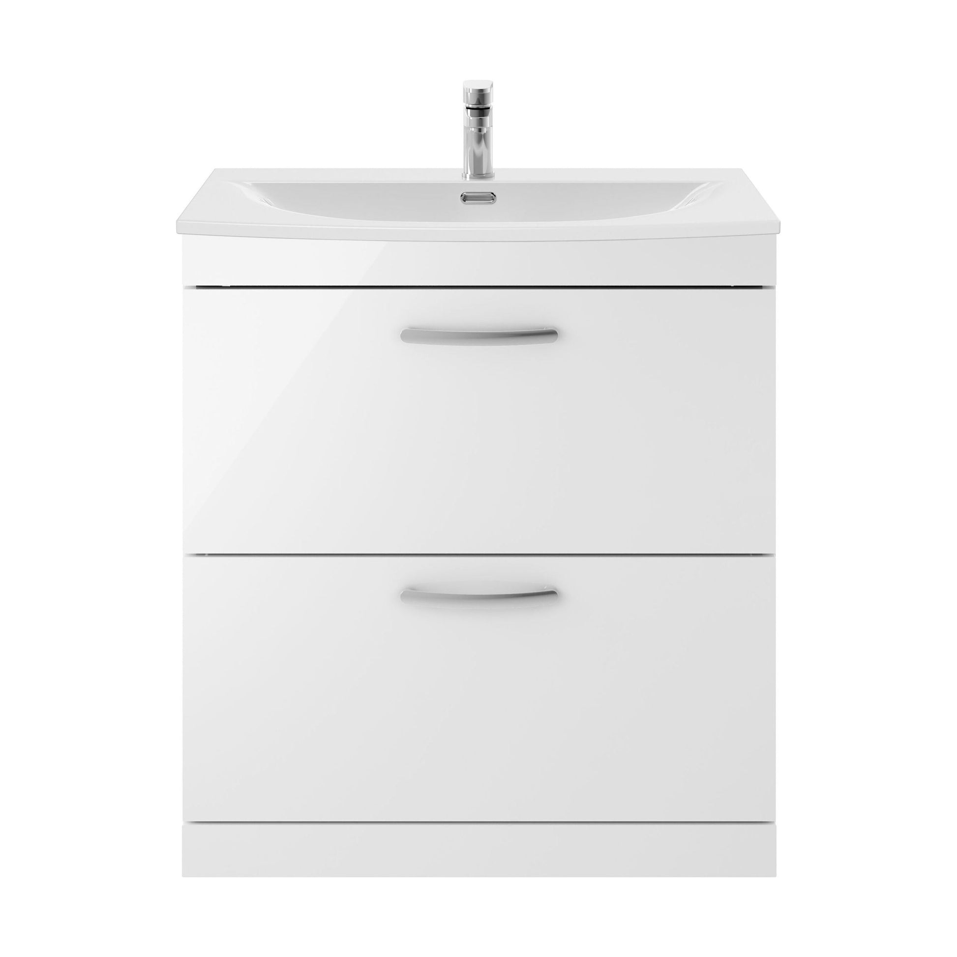[BFRI055G] Millwich Contemporary 2 Drawer Floor Standing Vanity Unit with Curved Basin, Gloss White, 800mm - Cutout
