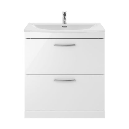 [BFRI055G] Millwich Contemporary 2 Drawer Floor Standing Vanity Unit with Curved Basin, Gloss White, 800mm - Cutout