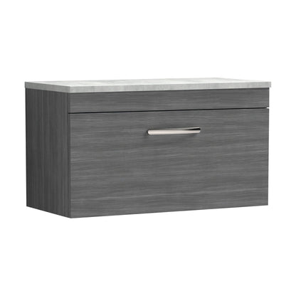 [BFRI060LBG] Millwich Contemporary 1 Drawer Wall Hung Vanity Unit with Laminate Black Galaxy Granite Worktop, 800mm - Cutout
