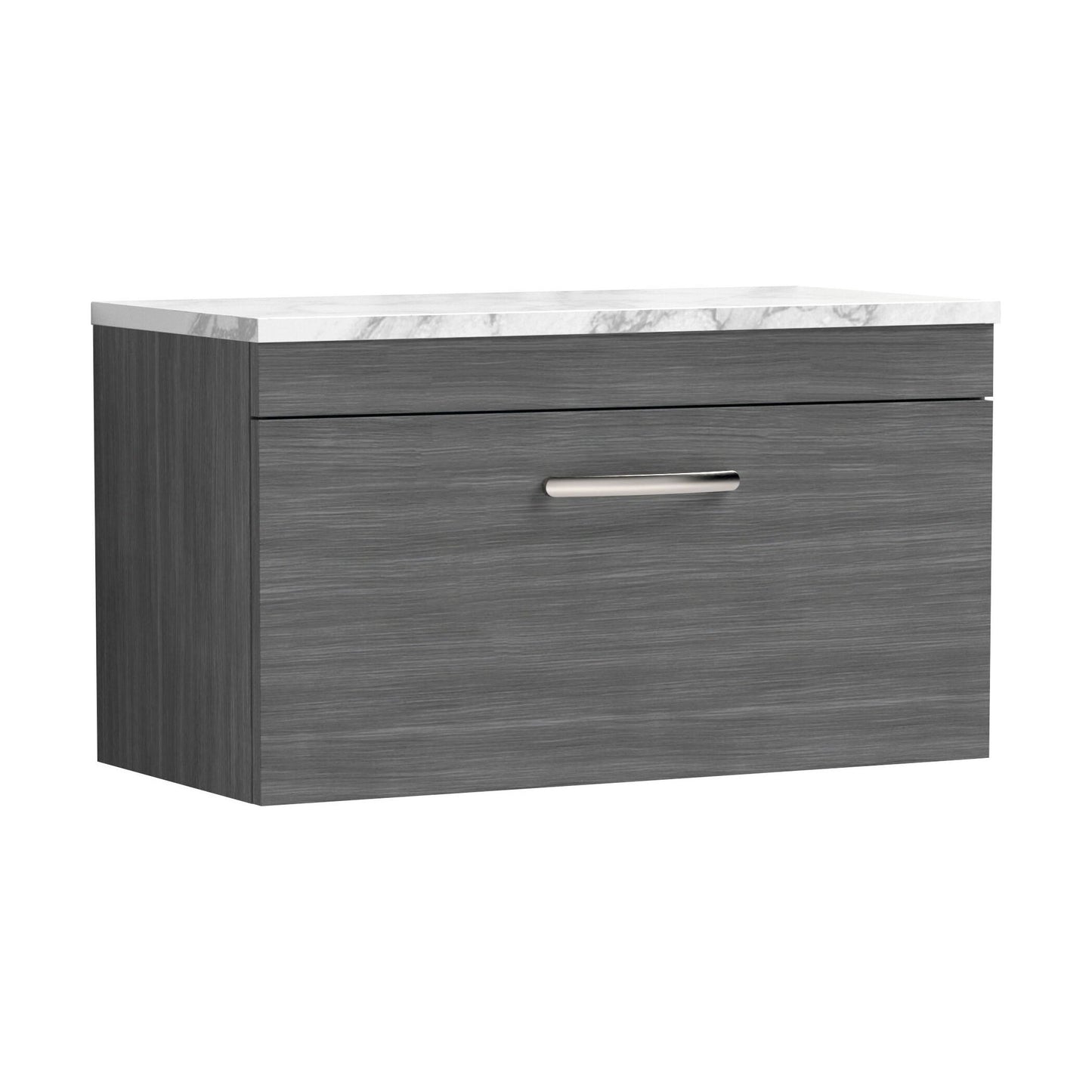 [BFRI060LCM] Millwich Contemporary 1 Drawer Wall Hung Vanity Unit with Laminate Carrara Marble Worktop, Anthracite Woodgrain, 800mm - Cutout