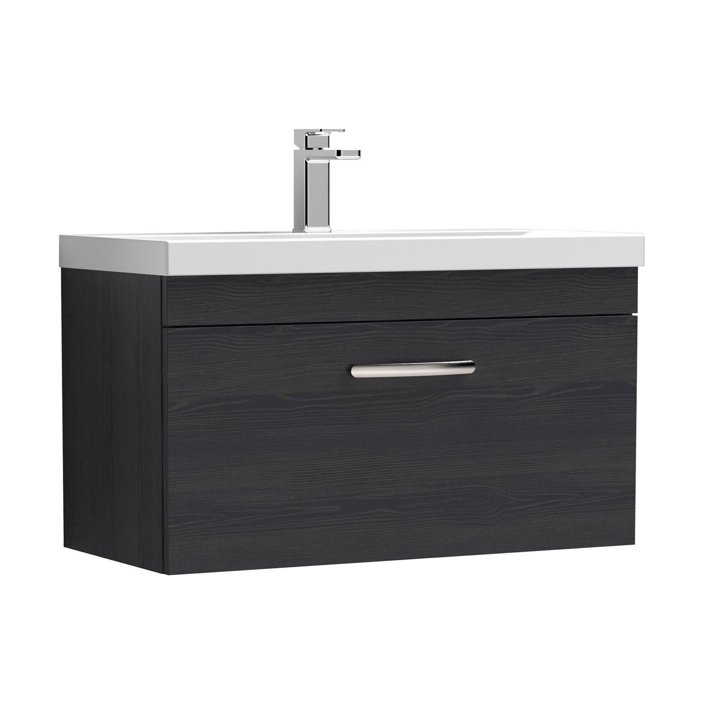 [BFRI061D] Millwich Contemporary 1 Drawer Wall Hung Vanity Unit with Thin Edge Basin, Charcoal Black, 800mm - Cutout
