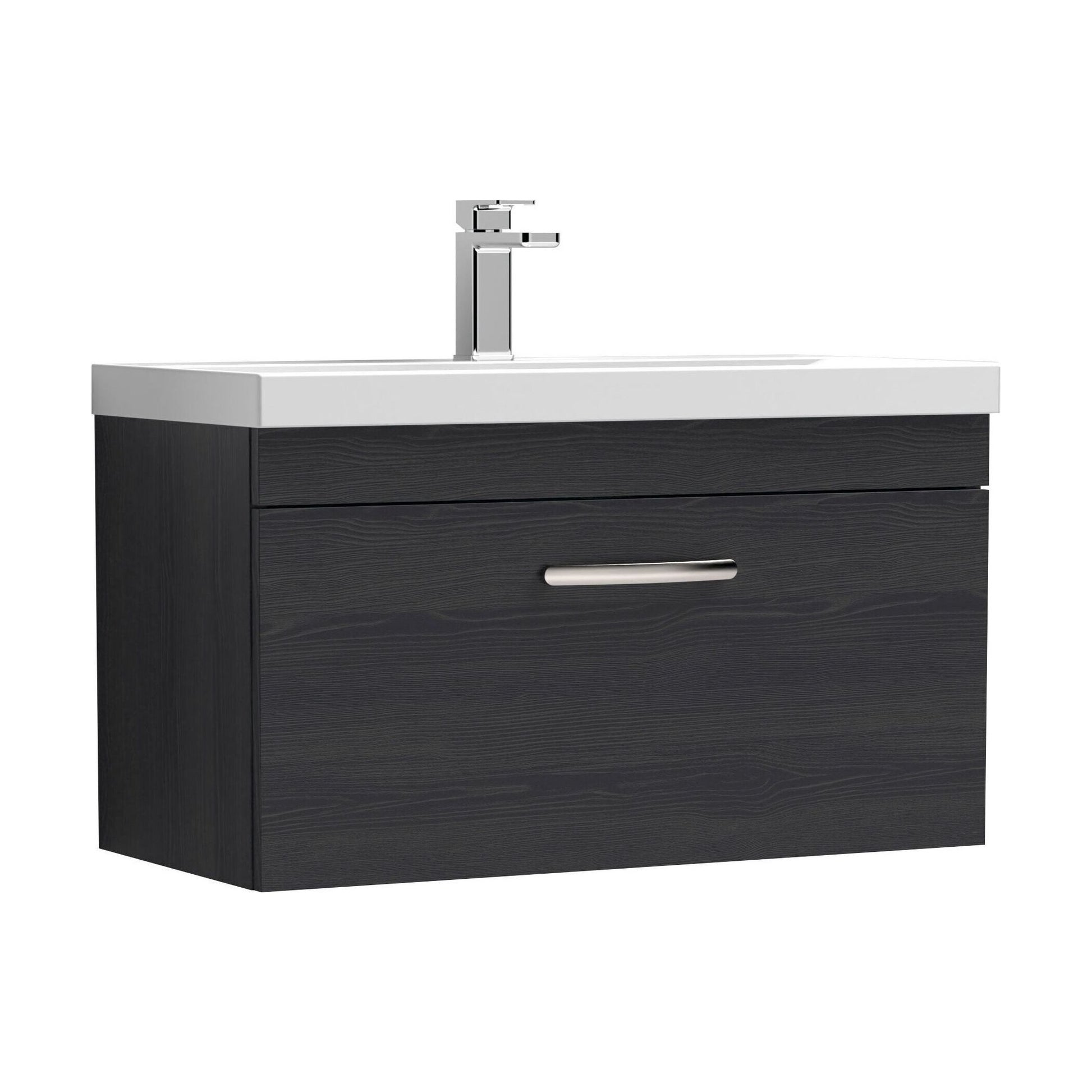 [BFRI061D] Millwich Contemporary 1 Drawer Wall Hung Vanity Unit with Thin Edge Basin, Charcoal Black, 800mm - Cutout
