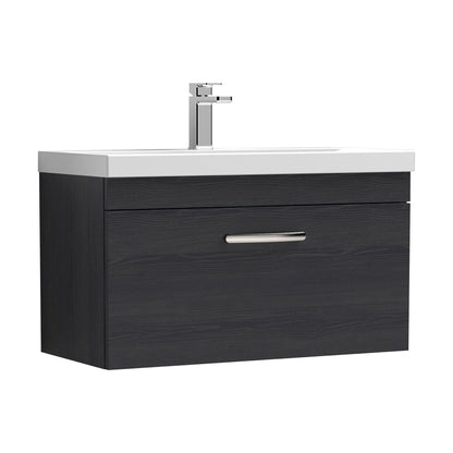 [BFRI061D] Millwich Contemporary 1 Drawer Wall Hung Vanity Unit with Thin Edge Basin, Charcoal Black, 800mm - Cutout