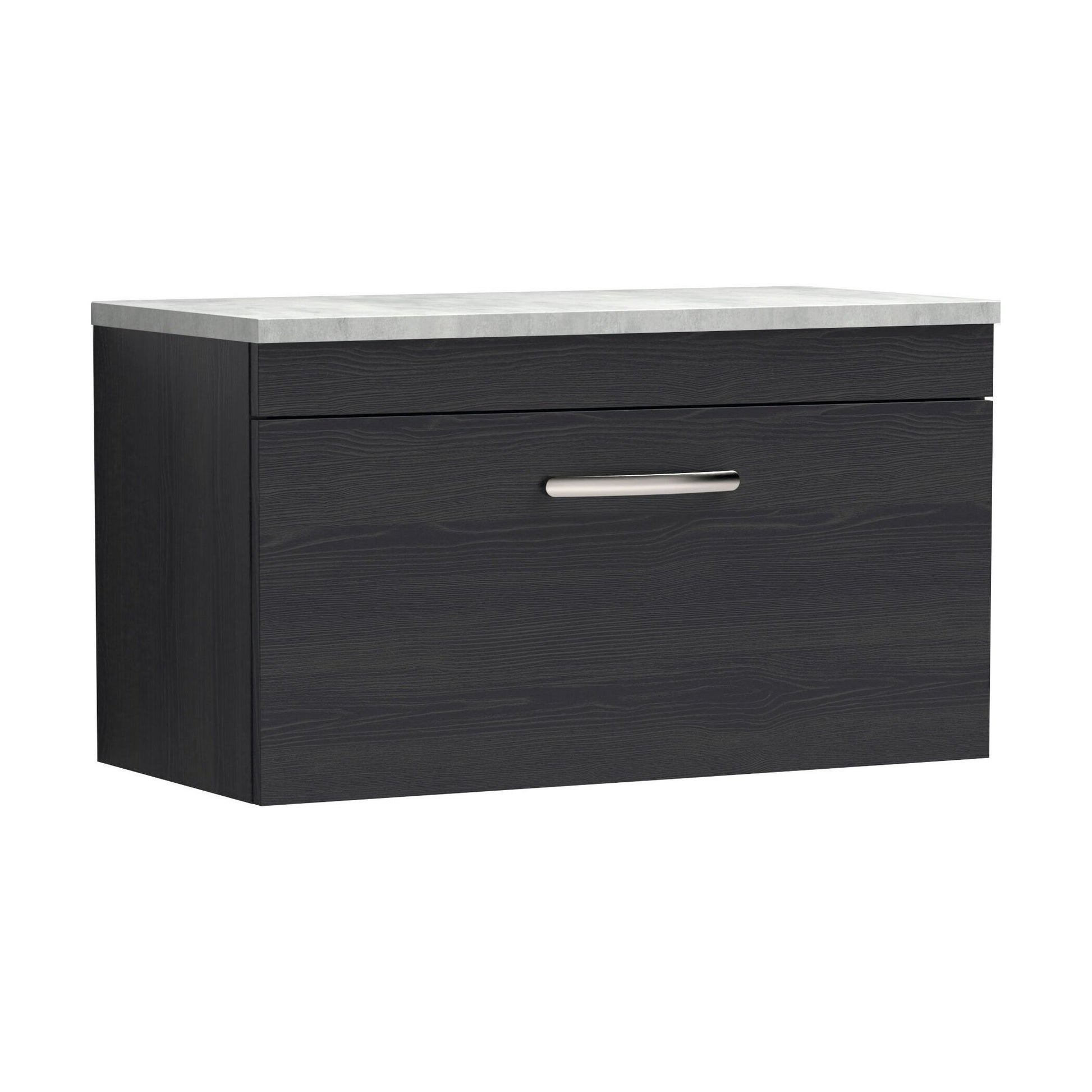 [BFRI061LBG] Millwich Contemporary 1 Drawer Wall Hung Vanity Unit with Laminate Black Galaxy Granite Worktop, Charcoal Black, 800mm - Cutout