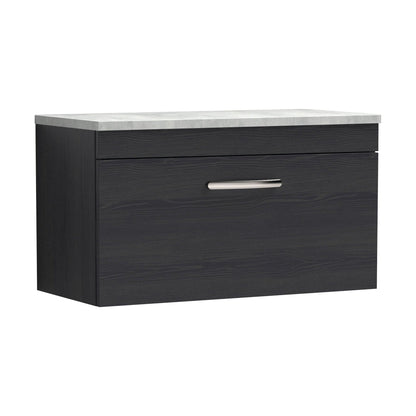 [BFRI061LBG] Millwich Contemporary 1 Drawer Wall Hung Vanity Unit with Laminate Black Galaxy Granite Worktop, Charcoal Black, 800mm - Cutout