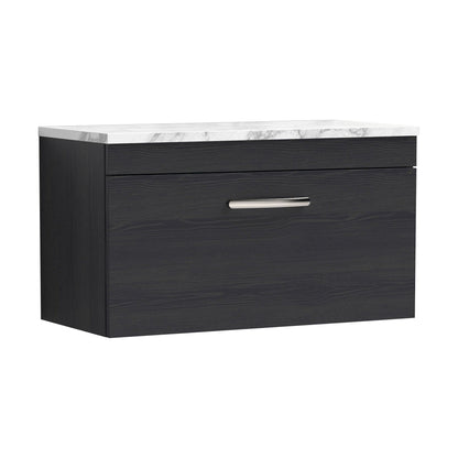 [BFRI061LCM] Millwich Contemporary 1 Drawer Wall Hung Vanity Unit with Laminate Carrara Marble Worktop, Charcoal Black, 800mm - Cutout