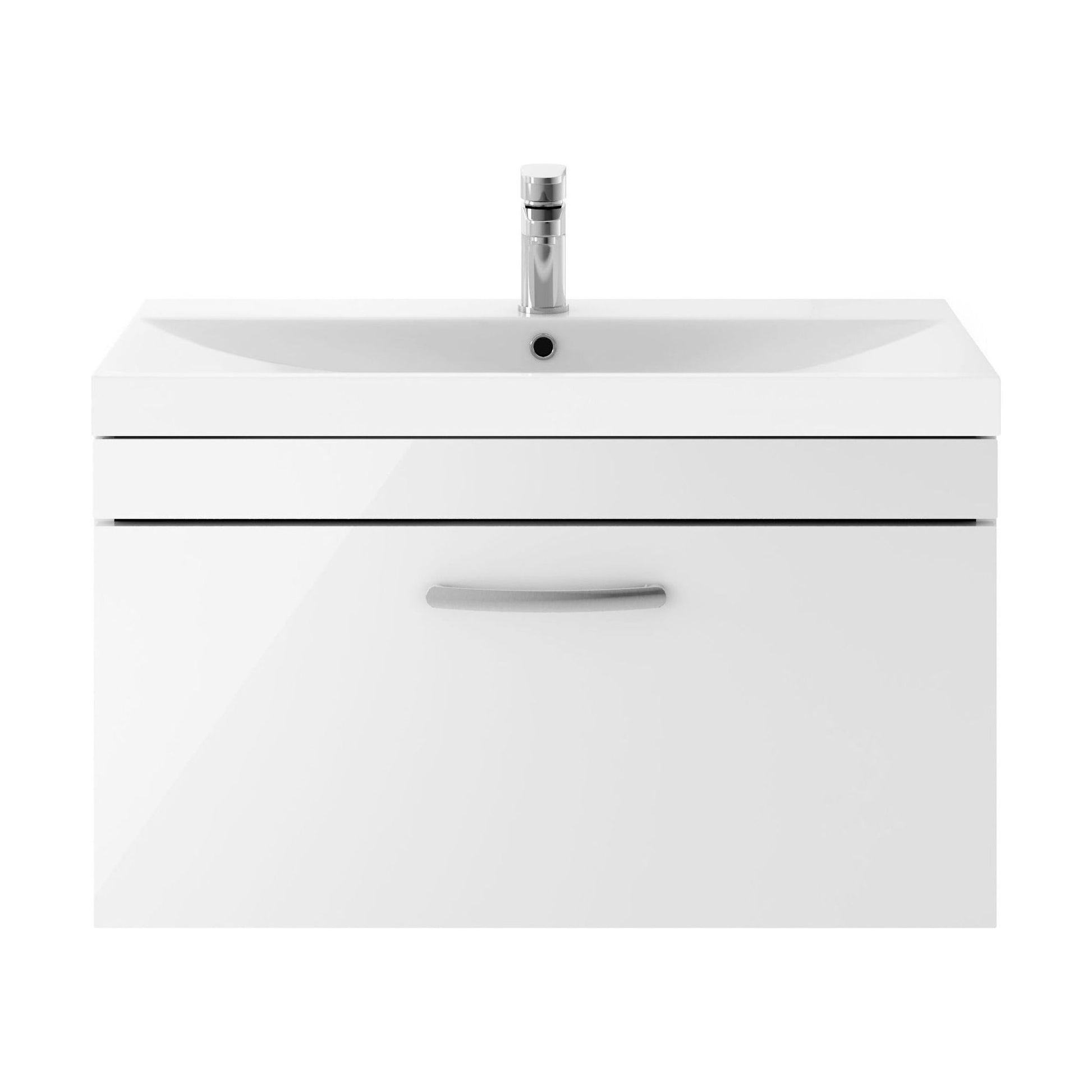 [BFRI062D] Millwich Contemporary 1 Drawer Wall Hung Vanity Unit with Thin Edge Basin, Gloss White, 800mm - Cutout