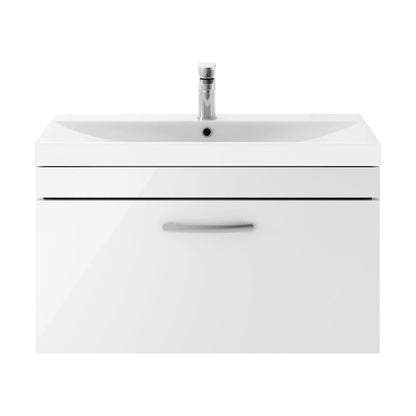 [BFRI062D] Millwich Contemporary 1 Drawer Wall Hung Vanity Unit with Thin Edge Basin, Gloss White, 800mm - Cutout