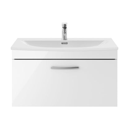 [BFRI062G] Millwich Contemporary 1 Drawer Wall Hung Vanity Unit with Curved Basin, Gloss White, 800mm - Cutout