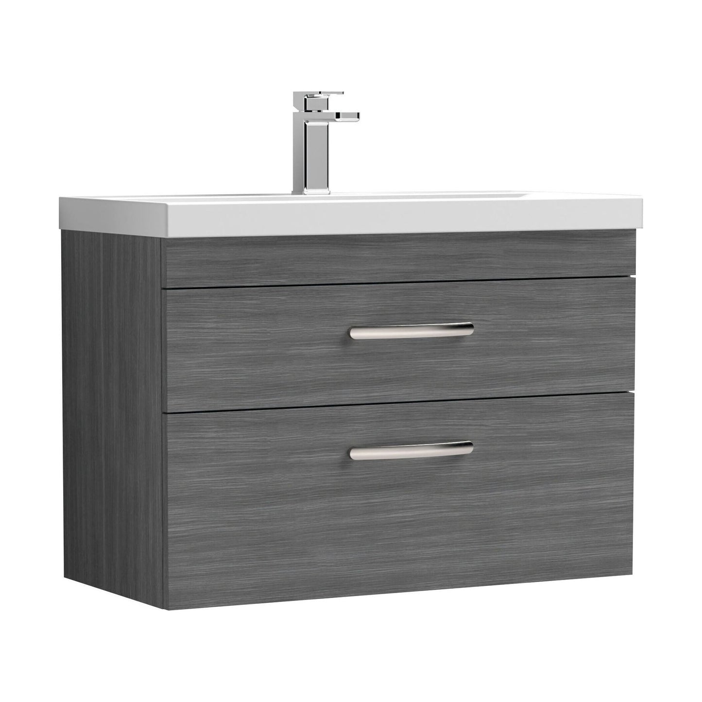 [BFRI067D] Millwich Contemporary 2 Drawer Wall Hung Vanity Unit with Thin Edge Basin, Anthracite Woodgrain, 800mm - Cutout