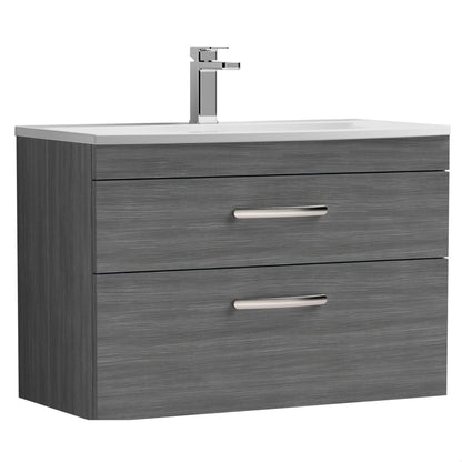 [BFRI067G] Millwich Contemporary 2 Drawer Wall Hung Vanity Unit with Curved Basin, Anthracite Woodgrain, 800mm - Cutout