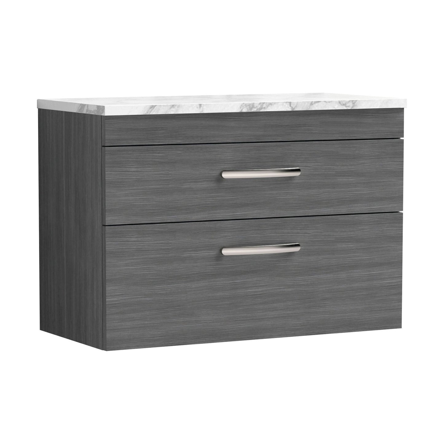 [BFRI067LCM] Millwich Contemporary 2 Drawer Wall Hung Vanity Unit with Laminate Carrara Marble Worktop, 805mm - Cutout